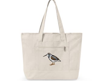 American Woodcock Zippered Canvas Tote