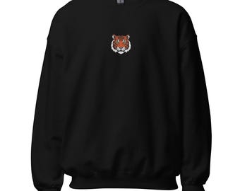Tiger Head Embroidered Sweatshirt, Unisex Sweatshirt with Unique Tiger Design, Cozy & Stylish Apparel
