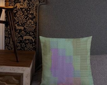 Linen Feel Throw Pillow for Gray Couch Lavender Sage Plaid Premium Pillow