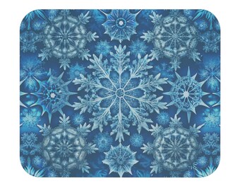 Blue Snowflakes Mouse Pad | Winter Office Decor, Rectangle 9 x 8 inch Computer Mat, Snowflake Design, Gift Idea for Co-Workers & Friends