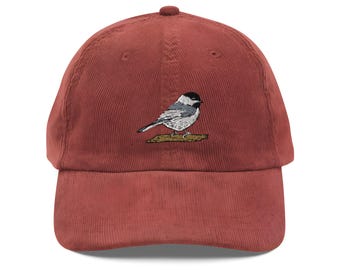 Chickadee Embroidered Bird Vintage corduroy cap