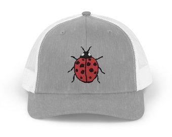 Ladybug Embroidered Trucker Cap, Snapback Hat, Bug Lover Gift, Insect Lover, Wildlife Cap, Baseball Cap
