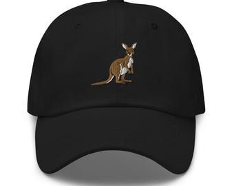 Kangaroo Embroidered Hat - Cute Kangaroo Cap, Adjustable Cotton Hat, Unique Animal Gift, Trendy Casual Wear for Nature Lovers