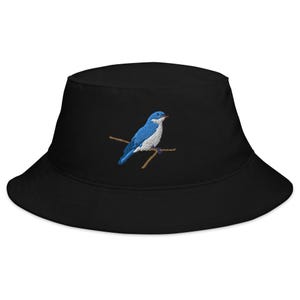 Unique Blue Bird Embroidered Bucket Hat for Nature Lovers and Bird Hat Fashion Enthusiasts