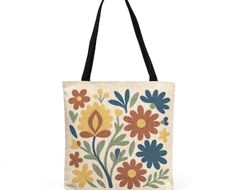 Retro Boho Floral Woven Tote