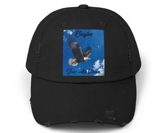 Eagles Soar With Vision Cap, Hat, Baseball Cap, Headwear, Unisex Distressed Cap for Nature Lovers and Outdoor Enthusiasts