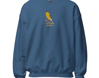 American Goldfinch Sweatshirt, Embroidered Bird Unisex Hoodie, Nature Lover Gift, Cute Casual Wear, Birdwatching Apparel