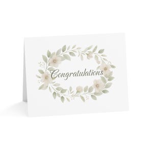 Elegante trouwkaart met salie en ivoor bloemen - gefeliciteerd bruid en bruidegom