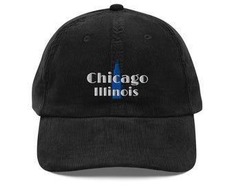 Chicago Illinois Embroidered Corduroy Hat | Skyline Design Dad Hat