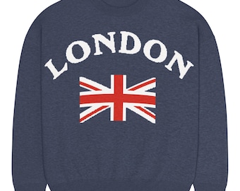 London Union Jack Knit  Vintage British Flag Unisex Relaxed fit knitted crew neck sweater