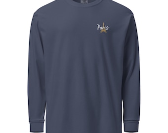 Paris Eiffel Tower Embroidered  Unisex Garment-dyed heavyweight long-sleeve shirt