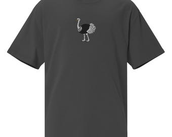 Ostrich Embroidered Bird Oversized faded t-shirt
