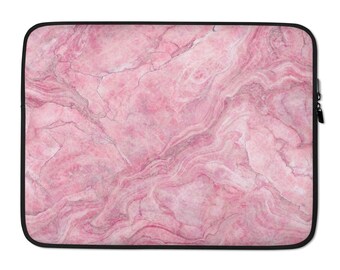 Pink Faux Marble Neoprene Laptop Sleeve - Padded, Protective Case for Laptops, Stylish Laptop Cover