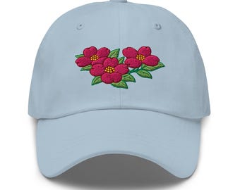 Pink Dogwood Embroidered Floral Hat Dad hat