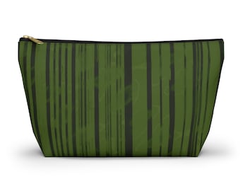 Accessory Pouch w T-bottom Olive Stripes Zipper Pouch