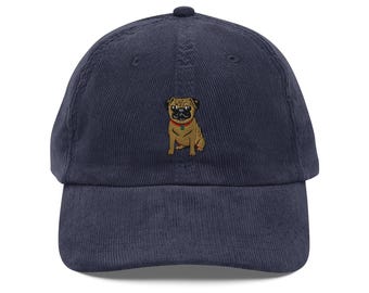 Pug Embroidered Vintage corduroy cap