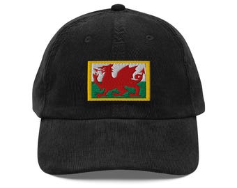 Welsh Dragon Embroidered corduroy cap