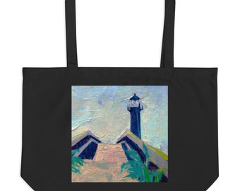 Large Tote Tybee Island Lighthouse Large organic tote bag 20″ × 14″ × 5″