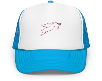 Embroidered Flying Pig Foam Trucker Hat Fun & Unique Gift, Casual Style Accessories for All Ages