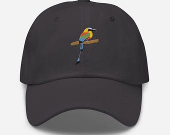Turquoise-browed motmot embroidered tropical bird Dad hat