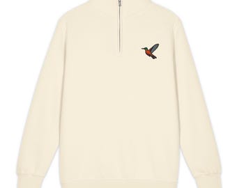 Cinnamon Hummingbird Embroidered 1/4 Zip Sweatshirt