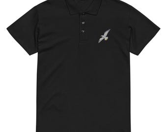 Seagull Flight of Freedom Embroidered Bird Polo Shirt | Premium Pique Style | Stylish Casual Wear for Bird Lovers