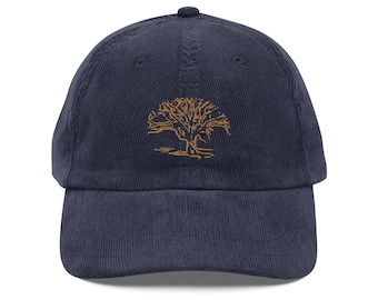 Vintage Wise Gnarly Oak Tree Embroidered corduroy cap