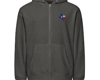 Texas Shaped Flag Embroidered full zip hoodie