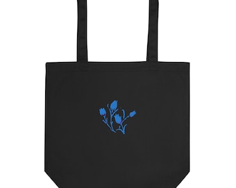 Organic Cotton Tote "Blue Tulips" Embroidered Eco Tote Bag