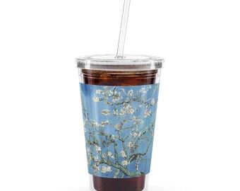 Van Gogh Almond Blossoms Clear Tumbler with Lid and Straw, Artistic Reusable Drink Cup, Eco-Friendly Gift