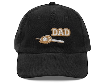 Baseball Dad Vintage Corduroy Cap, Embroidered Dad Hat, Gift for Baseball Lovers, Adjustable Cap, Stylish Dad Apparel