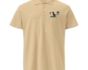 Dinosaur Golfing Embroidered Premium pique polo shirt