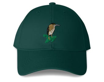 Green Heron Embroidered Structured 6-Panel Adjustable Baseball Cap