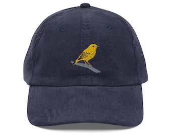 Yellow Warbler Embroidered Bird Vintage corduroy cap