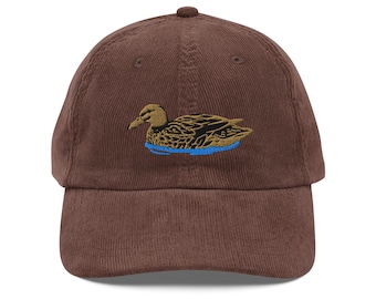 Embroidered Female Mallard Duck Vintage Corduroy Cap