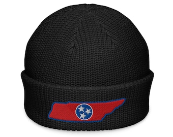 Tennessee Shaped Flag Fisherman Beanie | Cozy Knit Hat for Outdoor Adventures & Gifts