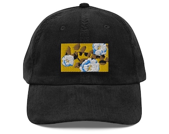White Flowers Embroidered  corduroy cap
