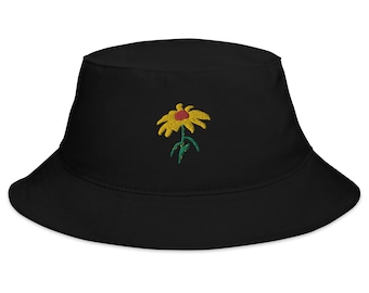 Yellow Wildflower Embroidered Bucket Hat | Floral Embroidered Accessory | Boho Style |  Gift Idea for Women & Men
