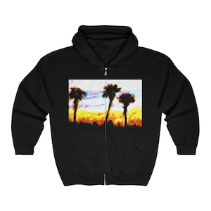 Full Zip Hoodie &quot;Three Palms&quot;  Unisex Hooded Sweatshirt Jumper
