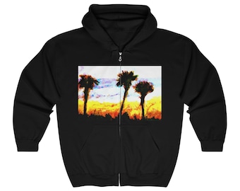 Full Zip Hoodie "Three Palms"  Unisex Hooded Sweatshirt Jumper