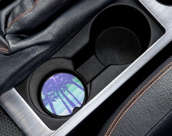 Neon Palm Trees Car Coaster – Soapstone Drink Holder, Colorful Car Accessories, Tropical Decor for Vehicles & Home