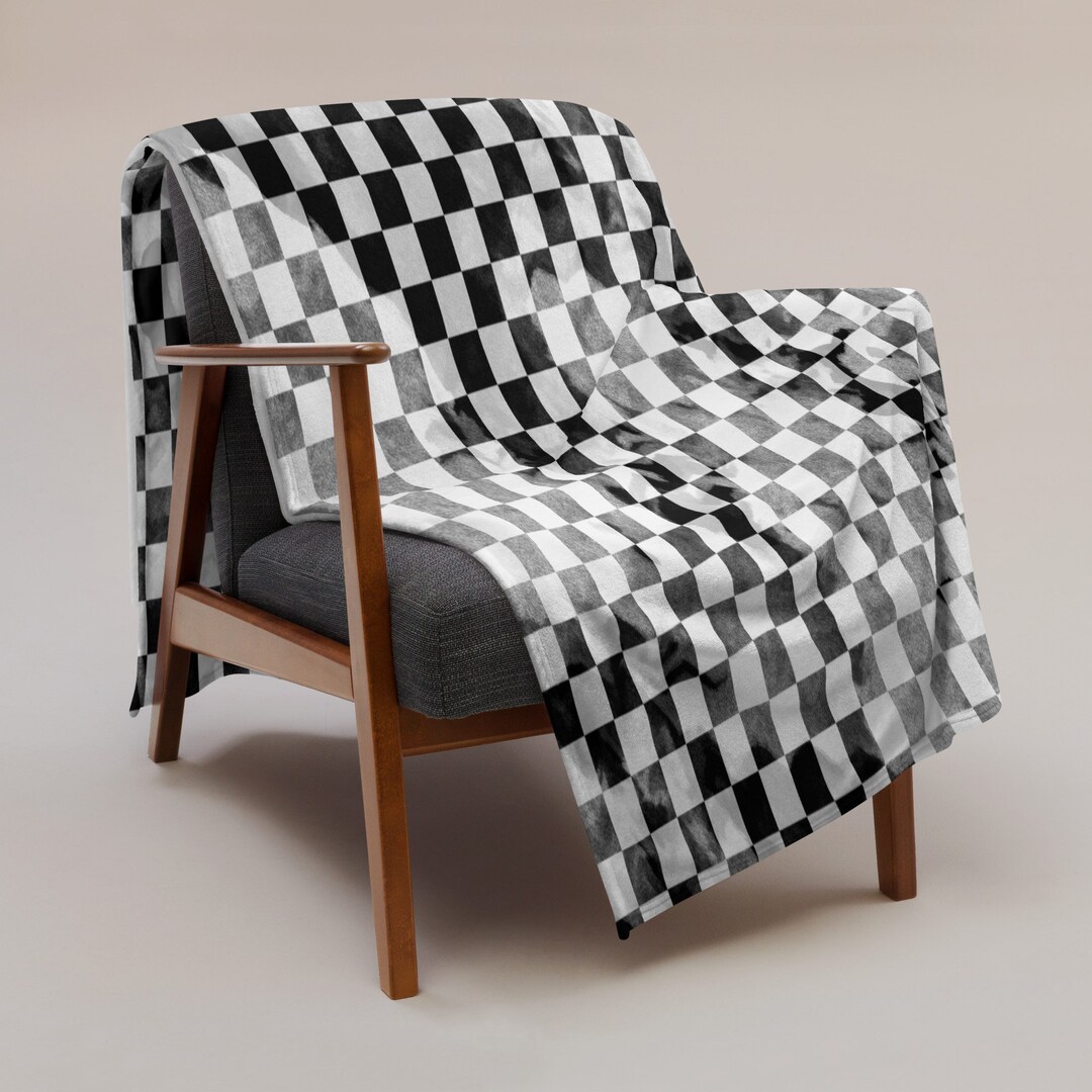 Black and White Checkered Throw Blanket 100 Polyester Etsy