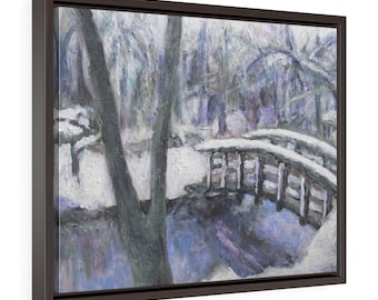 Framed Art Canvas Print "Snowy Park" Framed Gallery Wrapped Canvas Winter Landscape Art Print