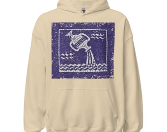 Unisex Hoodie Aquarius Retro Antique Mosaic Distressed Style Graphic Print