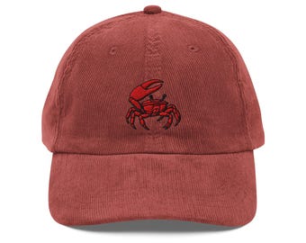 Embroidered Fiddler Crab Corduroy Cap: Coastal Nautical Dad Hat