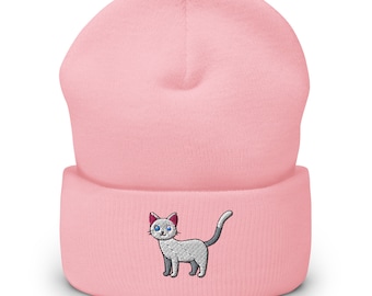 Kawaii Cat Embroidered Cuffed Beanie