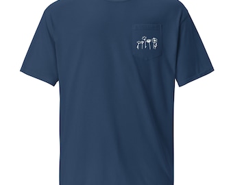 Garment-Dyed Pocket T-Shirt: Unisex Ring-Spun Cotton Tee with White Wildflowers