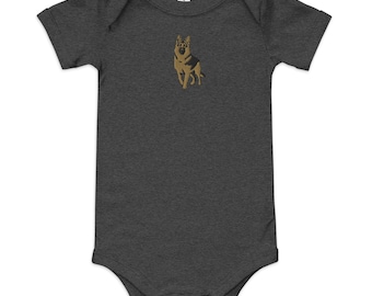 Embroidered German Shepherd Baby Bodysuit, Soft Cotton Romper, Dog Lover Gift