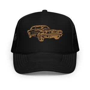Classic American Pony Car Embroidered Trucker Hat, Vintage Foam Cap, Retro Auto Apparel, Gift for Car Enthusiasts