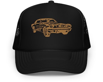 Classic American Pony Car Embroidered Trucker Hat, Vintage Foam Cap, Retro Auto Apparel, Gift for Car Enthusiasts